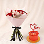 Elegant Duo of Roses Valentines Bouquet with Cake