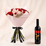 Elegant Duo of Roses Valentines Bouquet with Wine