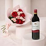 Eternal Love Valentine Roses Bouquet with Wine