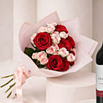 Eternal Love Valentine Roses Bouquet with Wine