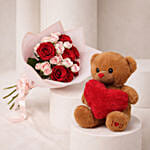 Valentine Roses Bouquet N Teddy