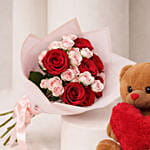 Valentine Roses Bouquet N Teddy