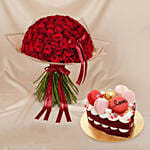 Valentines 99 Red Roses Bouquet with Cake
