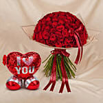 Valentines 99 Red Roses Bouquet with Cushion