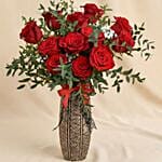 Valentines Day 12 Roses in Premium Vase Gift