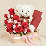 Roses and Teddy Gift For Valentines Day