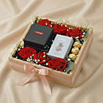 Valentine Gift Box For Her - Red Roses, Perfume & Chocolates