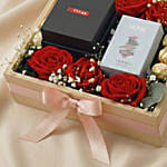 Valentine Gift Box For Her - Red Roses, Perfume & Chocolates
