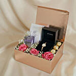 Elegant Rose Gold Valentine Gift Box with Perfume, Watch & Chocolates