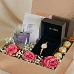 Elegant Rose Gold Valentine Gift Box with Perfume, Watch & Chocolates