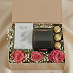 Elegant Rose Gold Valentine Gift Box with Perfume, Watch & Chocolates