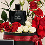 Valentine Gift for Him - Perfume and Roses Box