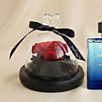 Valentines Day Forever Red Rose and Perfume Gift For Him
