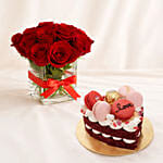 15 Red Roses Vase with Cake