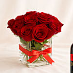 15 Red Roses Vase with Wine