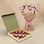 24 Carnations love Bouquet with Chocolates