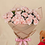24 Carnations love Bouquet with Teddy