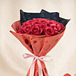 35 Dark Pink Roses Valentines Bouquet with Cake