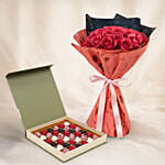 35 Dark Pink Roses Valentines Bouquet with Chocolates