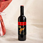 35 Dark Pink Roses Valentines Bouquet with Wine