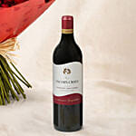 75 Dark Pink Roses Valentines Bouquet with Wine