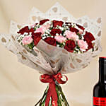 Carnation & Red Roses Bouquet with Wine