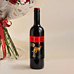 Carnation & Red Roses Bouquet with Wine