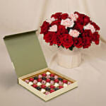 Roses and Carnations in Premium Vase with Chocolates