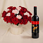Roses and Carnations in Premium Vase with Wine