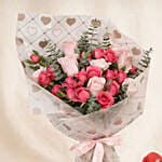 Roses & Carnation Blush Bouquet with Cake