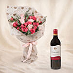 Roses & Carnation Blush Bouquet with Wine