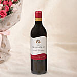 Roses & Carnation Blush Bouquet with Wine