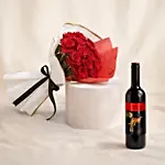 Rosy Reverie 18 Roses Bouquet with Wine