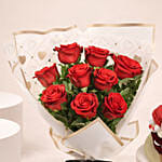 Valentines 9 Roses Bouquet with Cake