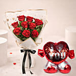 Valentines 9 Roses Bouquet with Cushion