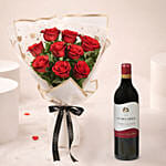 Valentines 9 Roses Bouquet with Wine