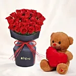 Valentines Whispers Of Roses with Teddy