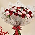 Carnation & Red Roses Bouquet with Cake