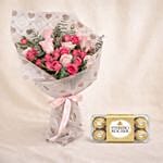 Roses & Carnation Blush Bouquet with Chocolates