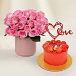 Premium Vase Pink Rose Valentine’s Gift with Cake