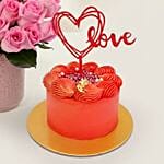 Premium Vase Pink Rose Valentine’s Gift with Cake