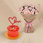 24 Carnations love Bouquet with Cake