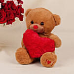 Roses and Carnations in Premium Vase & Teddy