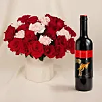 Roses and Carnations in Premium Vase with Wine