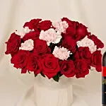 Roses and Carnations in Premium Vase with Wine