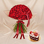 Valentines 99 Red Roses Bouquet with Cake
