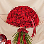 Valentines 99 Red Roses Bouquet with Cushion