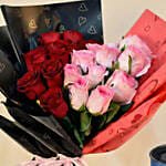 24 Red & Pink Roses Valentines Bouquet and Watch For Him