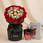 Roses, Rochers and Perfume Gift For Valentines Day