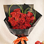 15 Red Roses Bouquet for Valentine's Day with Cake